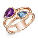 Кольцо из красного золота с аметистом, топазом