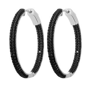 Серьги конго из серебра с черными фианитами