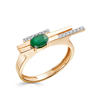 Кольцо из красного золота с бриллиантами, изумрудом
