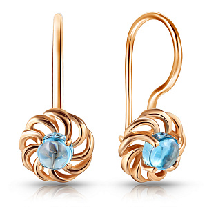 Серьги детские из красного золота с фианитом