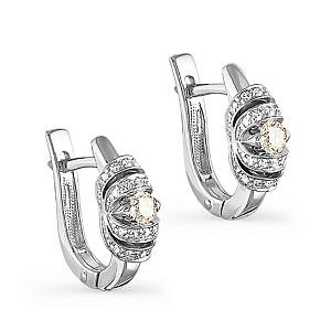 Серьги с английским замком из белого золота с бриллиантами