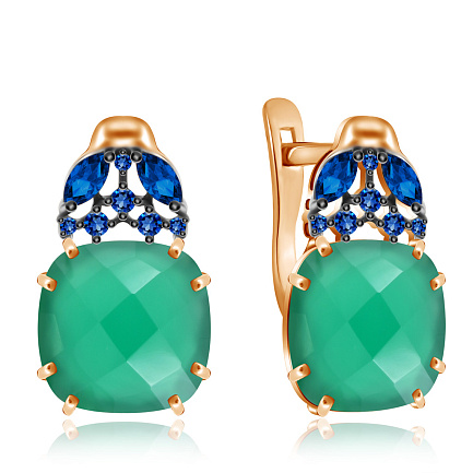 Серьги с английским замком из красного золота с агатом