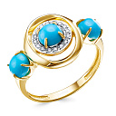Кольцо из желтого золота с бирюзой, бриллиантами