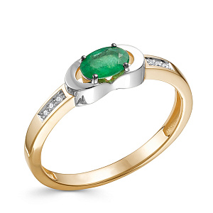 Кольцо из красного золота с бриллиантами, изумрудом