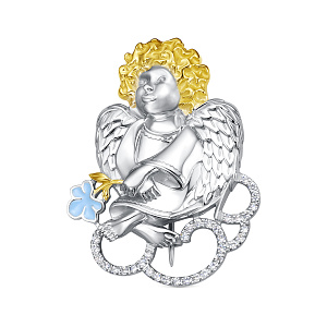 Брошь из серебра с фианитами