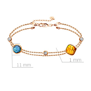 Браслет декоративный из красного золота с топазом, плетение якорное