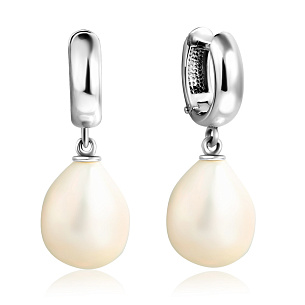 Серьги с английским замком из белого золота с жемчугом