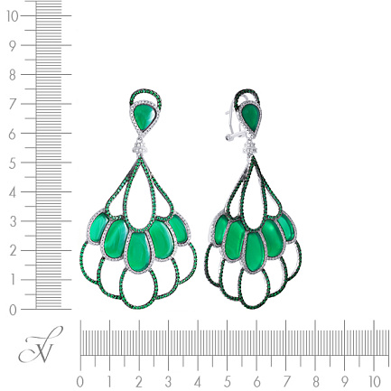 Серьги из серебра с агатом, фианитом