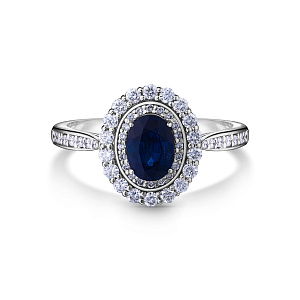 Кольцо из белого золота с бриллиантами, сапфиром