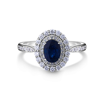 Кольцо из белого золота с бриллиантами, сапфиром