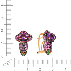 Серьги из красного золота с аметистами, сапфирами