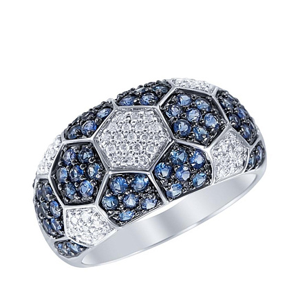 Кольцо из белого золота с бриллиантами, сапфирами
