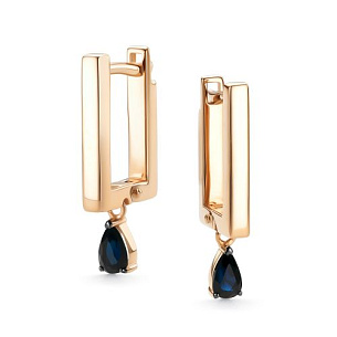 Серьги с английским замком из красного золота с сапфиром