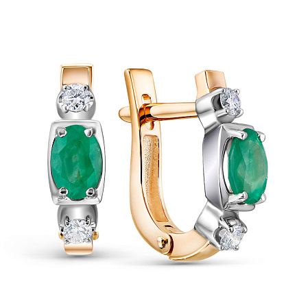 Серьги из красного золота с бриллиантами, изумрудами