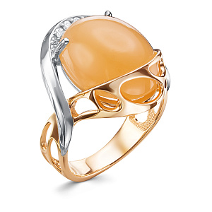 Кольцо из комбинированного золота с бриллиантами, лунным камнем