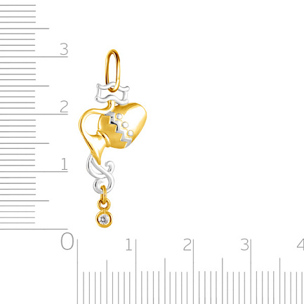 Подвеска знак зодиака "Водолей" из желтого золота с фианитом
