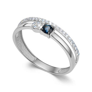 Кольцо из белого золота с бриллиантами, сапфиром