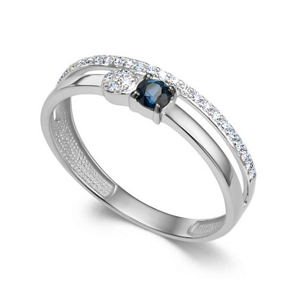 Кольцо из белого золота с бриллиантами, сапфиром