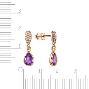 Пусеты из красного золота с бриллиантами и аметистами