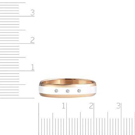 Кольцо обручальное из красного золота с бриллиантами, керамикой