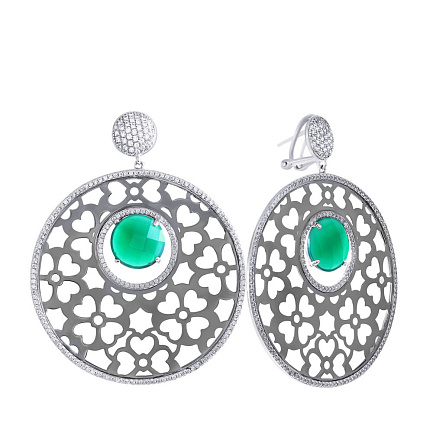 Серьги из серебра с агатом, фианитом