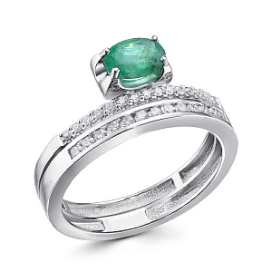 Кольцо из белого золота с бриллиантами, изумрудом