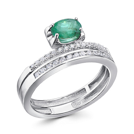 Кольцо из белого золота с бриллиантами, изумрудом