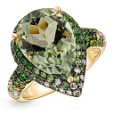 Кольцо из желтого золота с бриллиантами, цаворитами