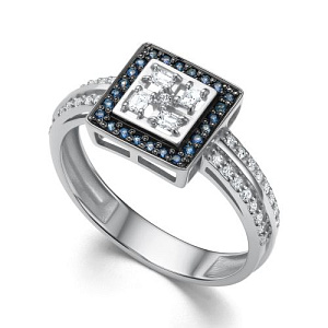 Кольцо из белого золота с бриллиантами, сапфирами