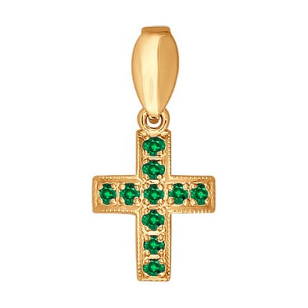 Крест декоративный из красного золота с изумрудами