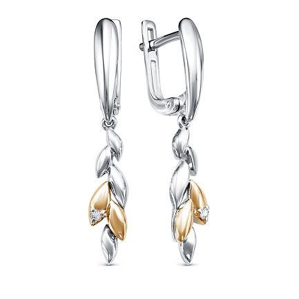 Серьги с английским замком из серебра с бриллиантами