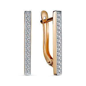 Серьги с английским замком из красного золота с фианитами