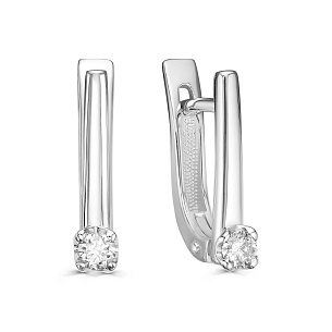 Серьги с английским замком из белого золота с бриллиантом