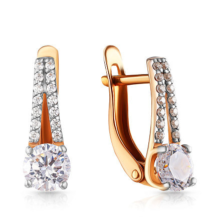 Серьги с английским замком из красного золота с фианитом