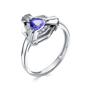 Кольцо из белого золота с бриллиантами и танзанитом