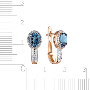 Серьги с английским замком из красного золота с топазом, фианитом