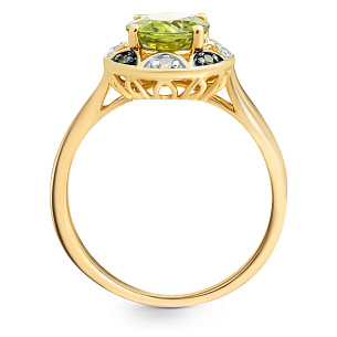 Кольцо из желтого золота с бриллиантами, хризолитом