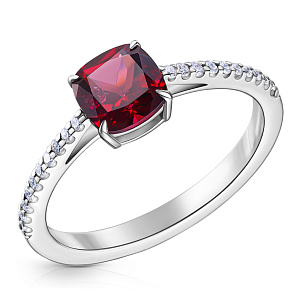 Кольцо из белого золота с бриллиантами, родолитом