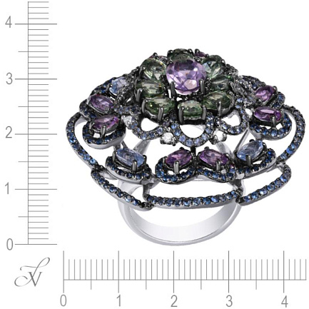 Кольцо из комбинированного золота с бриллиантами, аметистами