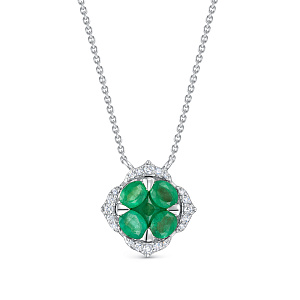 Колье из белого золота с бриллиантами, изумрудом