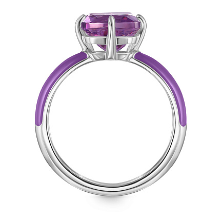 Кольцо из серебра с аметистом, эмалью