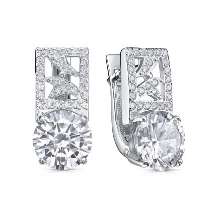 Серьги с английским замком из серебра с фианитами