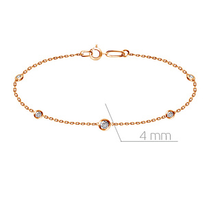 Браслет декоративный из красного золота с фианитом, плетение якорное