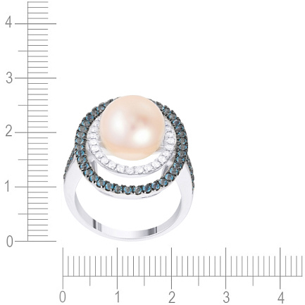 Кольцо из белого золота с бриллиантами, жемчугом