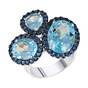 Кольцо из белого золота с сапфирами, топазом