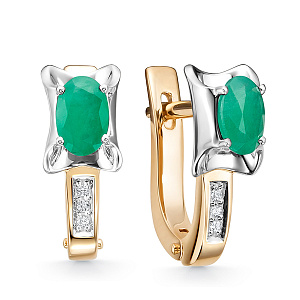 Серьги из красного золота с бриллиантами, изумрудами