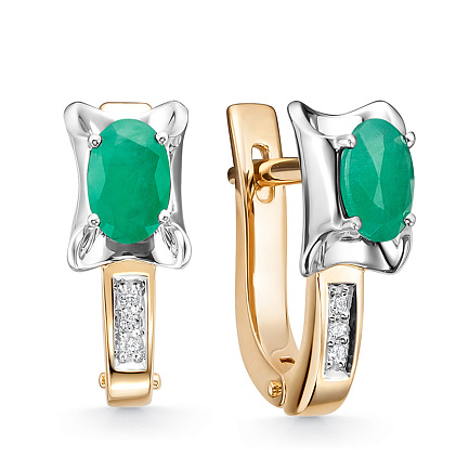 Серьги из красного золота с бриллиантами, изумрудами