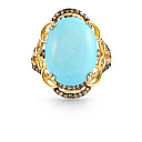 Кольцо из желтого золота с бриллиантами, бирюзой