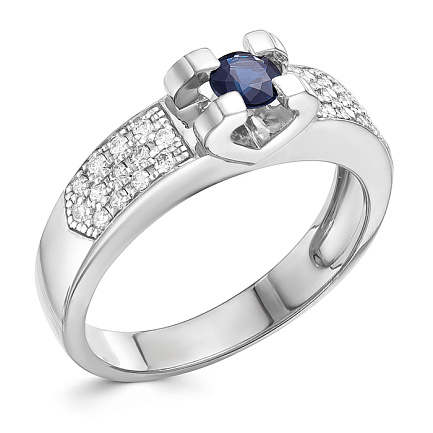 Кольцо из белого золота с бриллиантами, сапфиром
