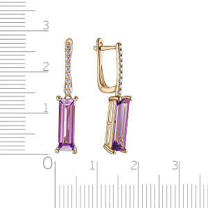 Серьги с английским замком из желтого золота с аметистом